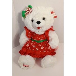 2016 Walmart CHRISTMAS Snowflake TEDDY BEAR White 20" Red Outfit New With Flaws